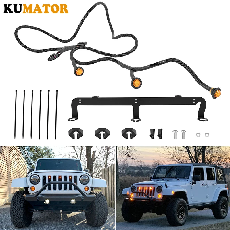 

Pre-Runner LED Front Grille Lights Bar Kit for 2007-2018 Jeep Wrangler JK JKU 2-Door 4-Door Factory Grill