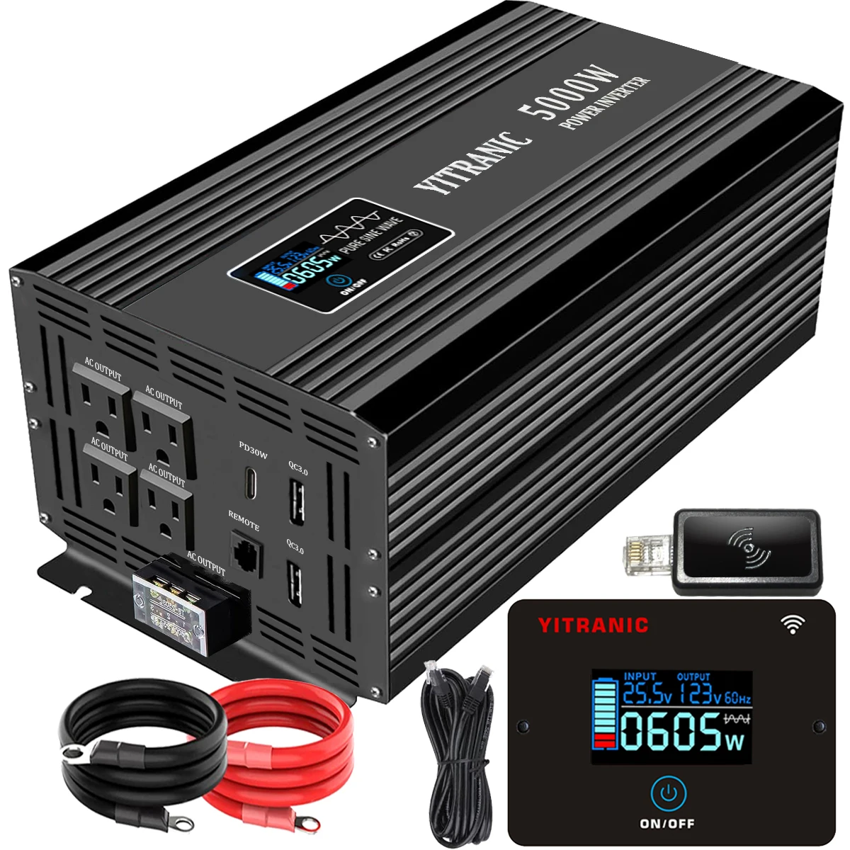 

5000 watt pure sine wave inverter DC 24V to AC 120V for heavy duty load with hardwire port, USB, Type C for home, RV, camping
