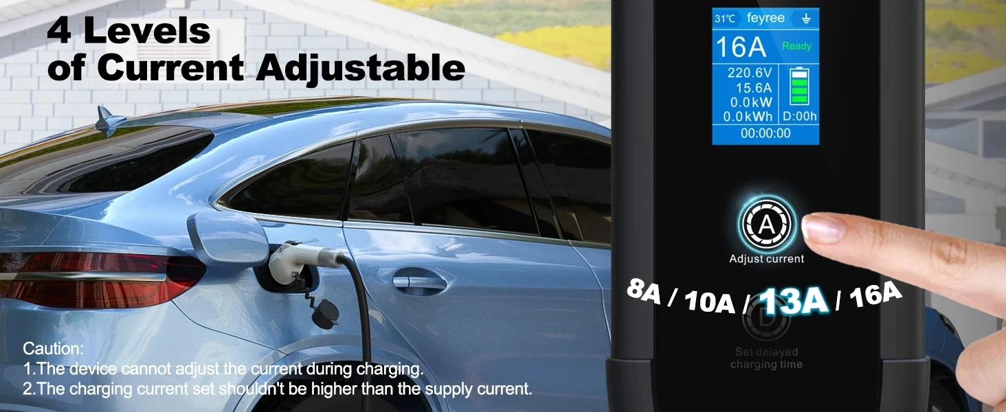 Feyree EV-Ladegerät Tragbar Typ2 16A 3,5kW Einphasig Stromstärke Einstellbar und Verzögerungszeit Programmierbar mit Schuko-Stecker für Elektrofahrzeuge – Detail 7