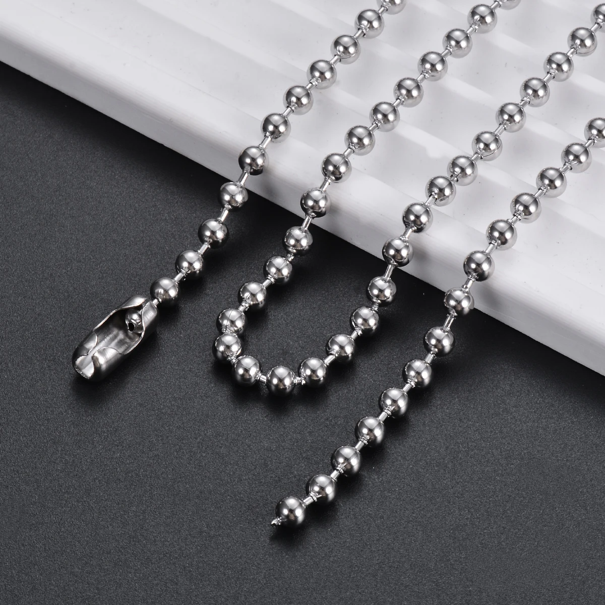 10 pcs beaded ball chain necklace,316L stainless steel jewelry finding dog tags for pendant chains making 2.4mm