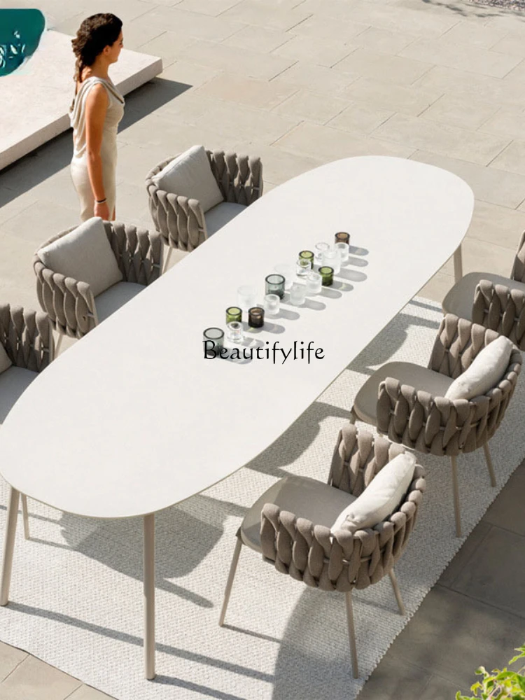 Outdoor table and chair combination courtyard Nordic garden furniture rattan western table and chair