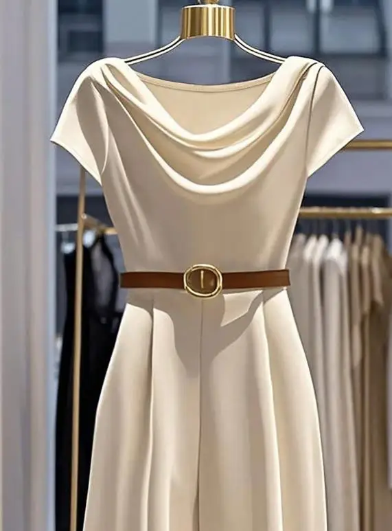 Jumpsuit Satin Elegan untuk Wanita dengan Kerah Lipat Kaki Lebar Romper Kasual Modis
