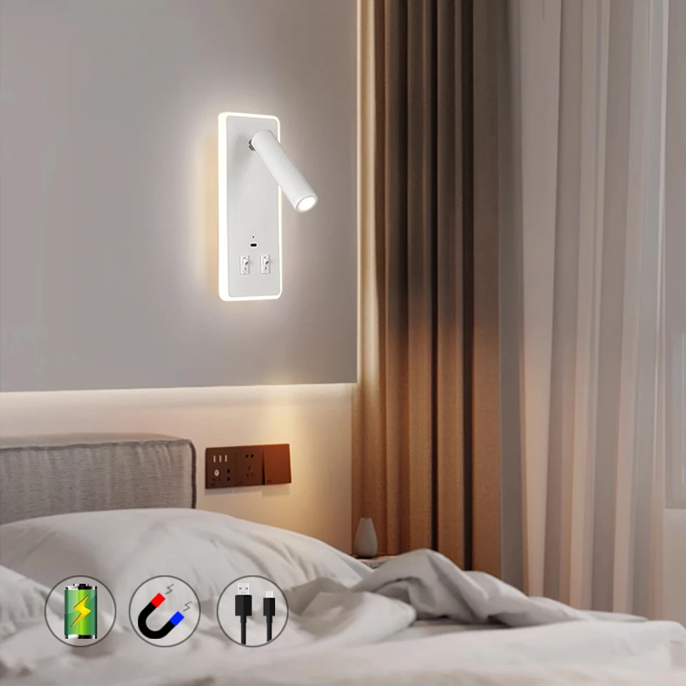 Nordic LED Rechargeable Wall Lamp Rectangle with 5200mah Battery read lights Indoor Wall light For Home Bedroom Bedside lighting