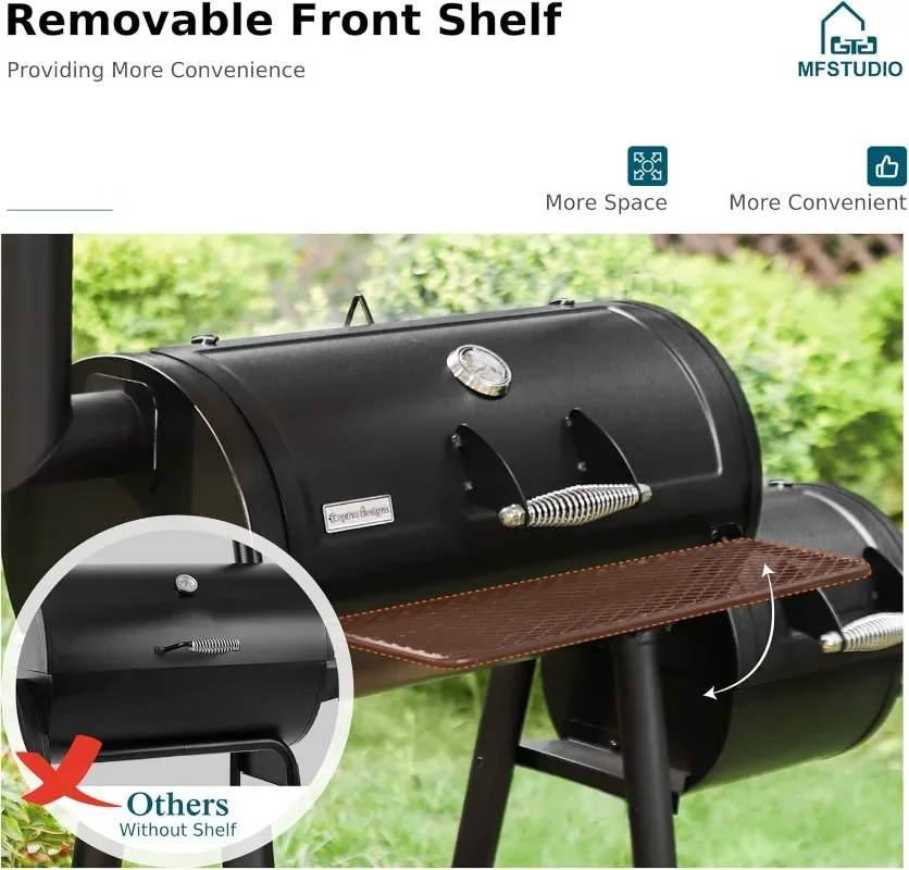 MFSTUDIO Heavy Duty Charcoal Wood Offset Outdoor Smoker Grill, Charcoal Grill with Smoker Combo for BBQ Grilling, 512 SQ.IN. 5
