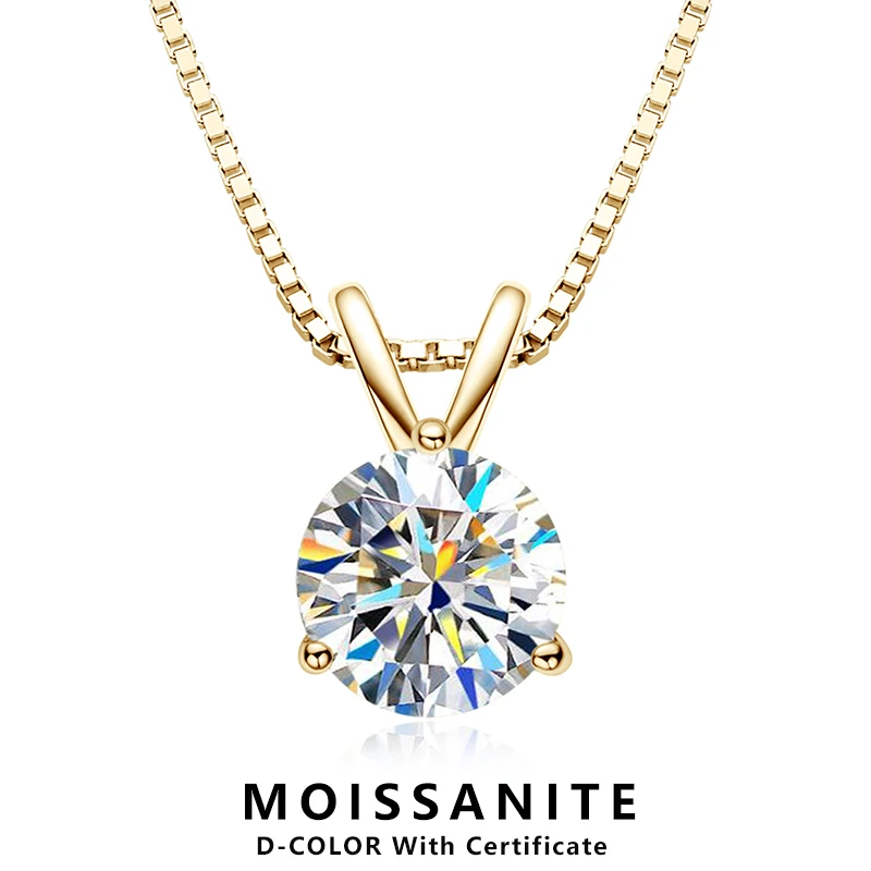 

Lnngy 6.5MM/8MM/9MM Moissanite Pendant Necklace 925 Sterling Silver Box Chain Necklace for Women 18k Gold Plated Jewelry Gift