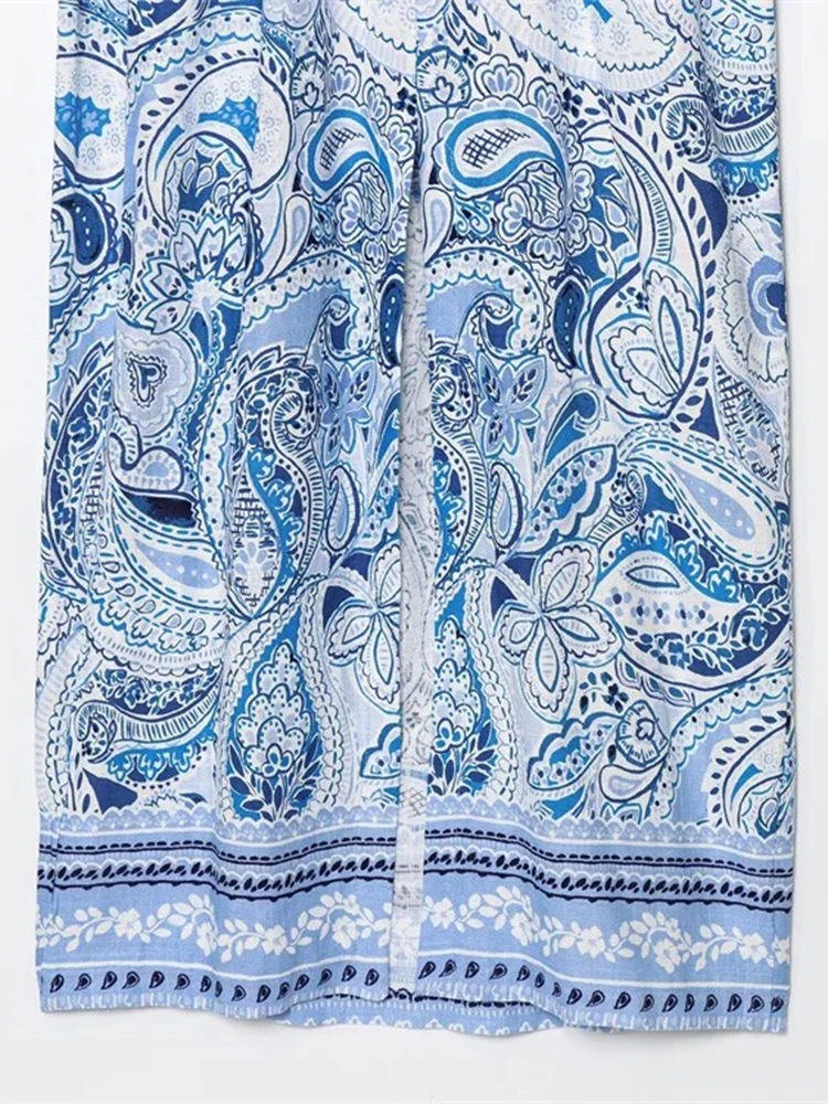 Damska sukienka midi w kwiaty nerkowca z paskiem do spaghetti Seksowna sukienka boho bez pleców z ozdobnym wiązaniem w talii Sukienka midi na plażę Dzielone sukienki wakacyjne