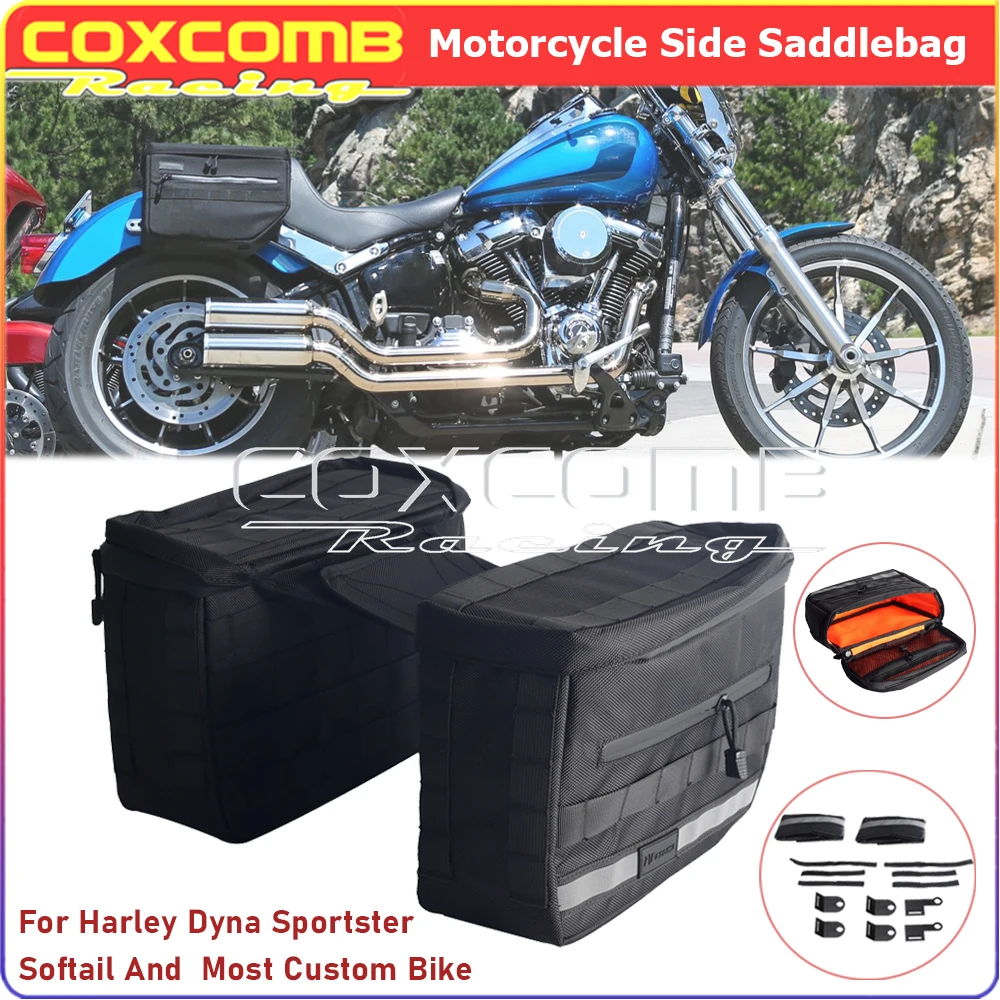 Nylon Motorcycle Pannier Bags Storage Traver Riding Saddlebags W/ Reflective Strips For Harley Sportster Softail Dyna Low Rider