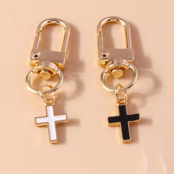 Cute Enamel Cross Keychain Religious Key Ring Pendants for Car Key Holder Handbag Decor DIY Jewelry Gifts Accessories
