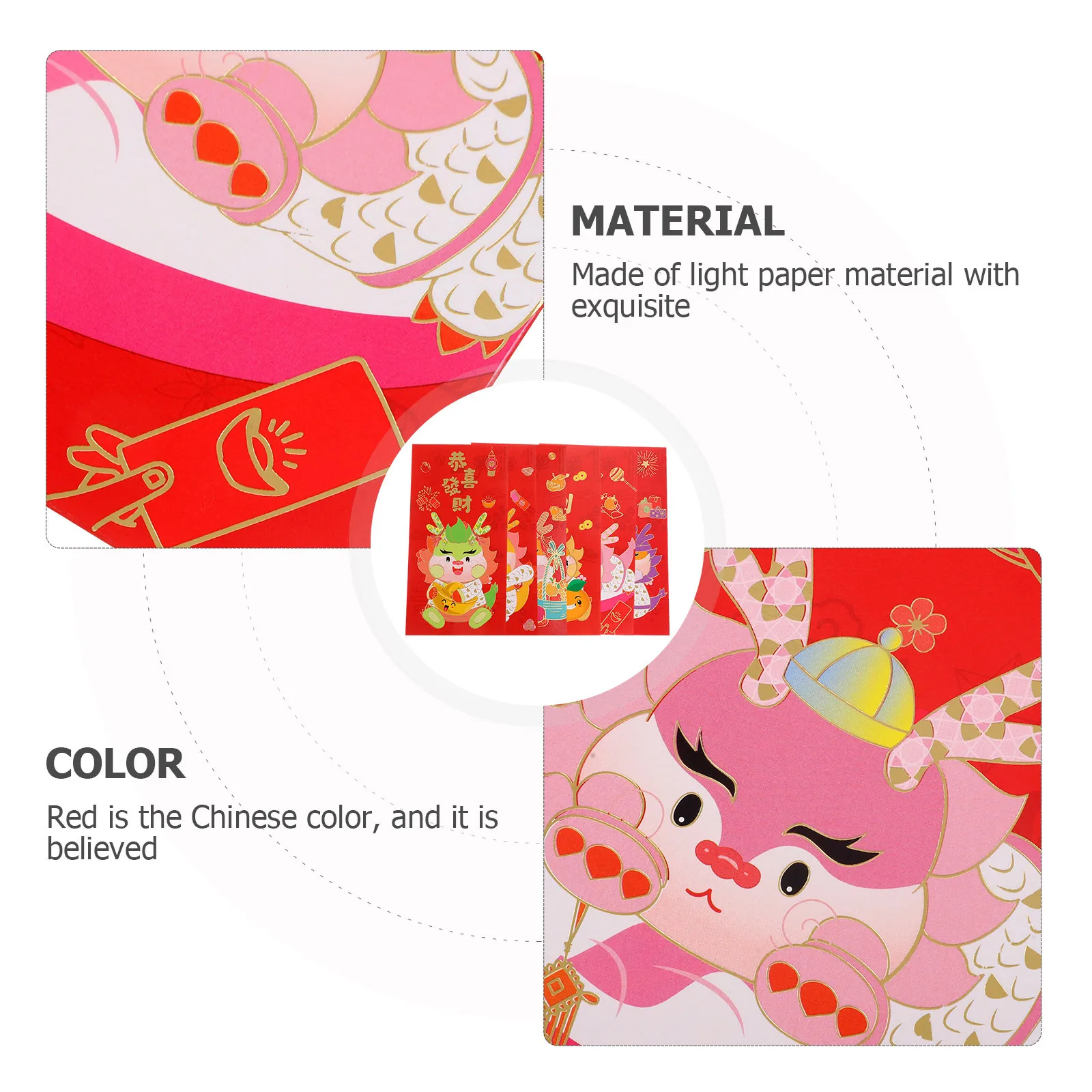 

6Pcs Lunar New Year Red Envelopes 2024 Chinese Dragon Paper Red Packets Lucky Money Bags Spring Festival 2024 Money Bag