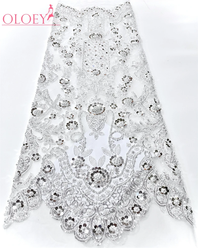 

OLOEY Высококачественная африканская сетчатая кружевная ткань с нигерийскими бусинами, кружевная ткань с блестками, французские нигерийские кружевные платья для