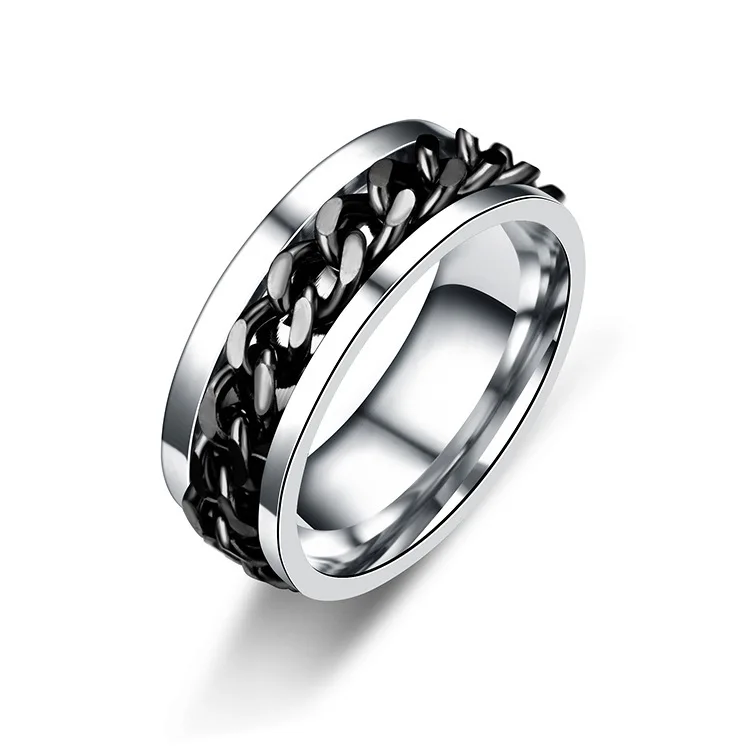 Men's Titanium Steel Rotatable Chain Spinner Ring