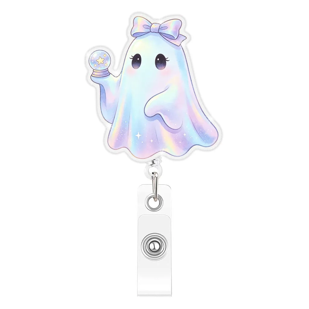 Rotating Clip Badge Reel Retractable Acrylic Retractable Badge Clip Gradient Ghost Badge Reel Cute Decorative Id Holder