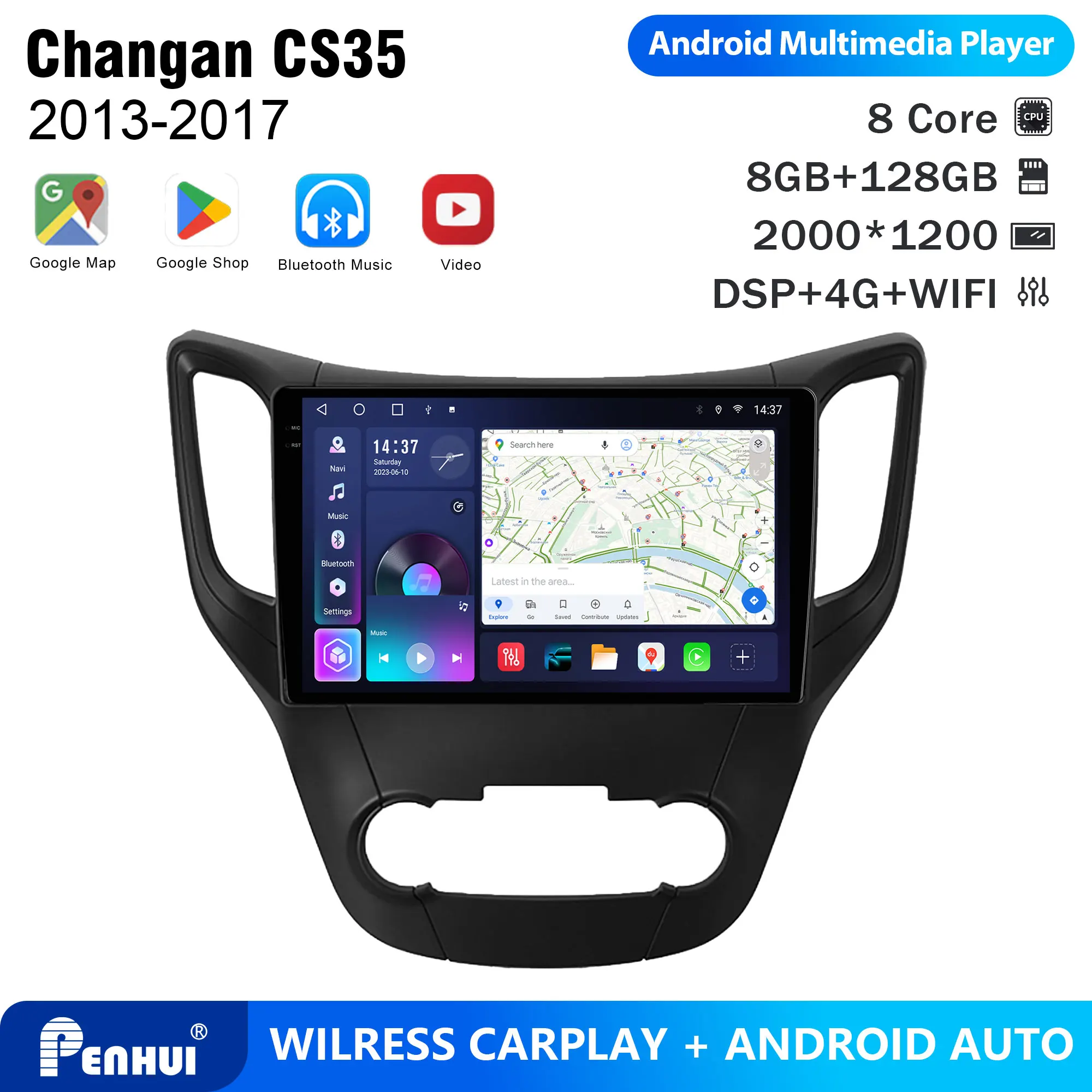 

Автомагнитола Penhui для Changan CS35 2013-2017, Android, 2DIN, 9-дюймовый сенсорный экран, DSP, Bluetooth, видеомультимедийная система