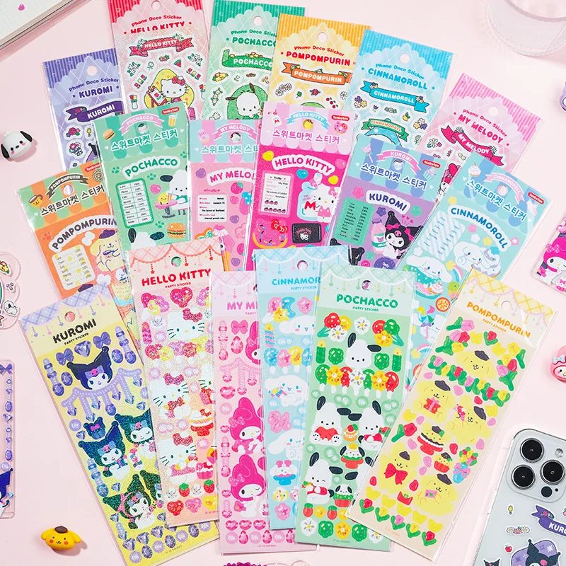 

Sanrio Kawaii Stickers Cartoon Hello Kitty Cinnamoroll Kuromi My Melody Laser Sticker Decals Stationery Wholesale Kids Toys Gift