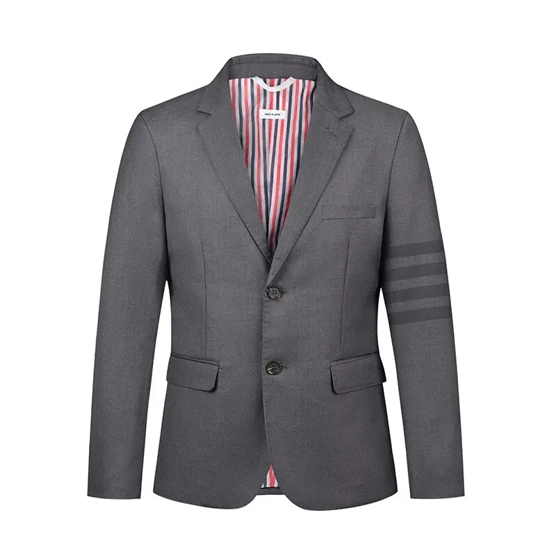 

6639-Suit male Korean version of trendy youth slim handsome West uniform set British style striped casual jacket