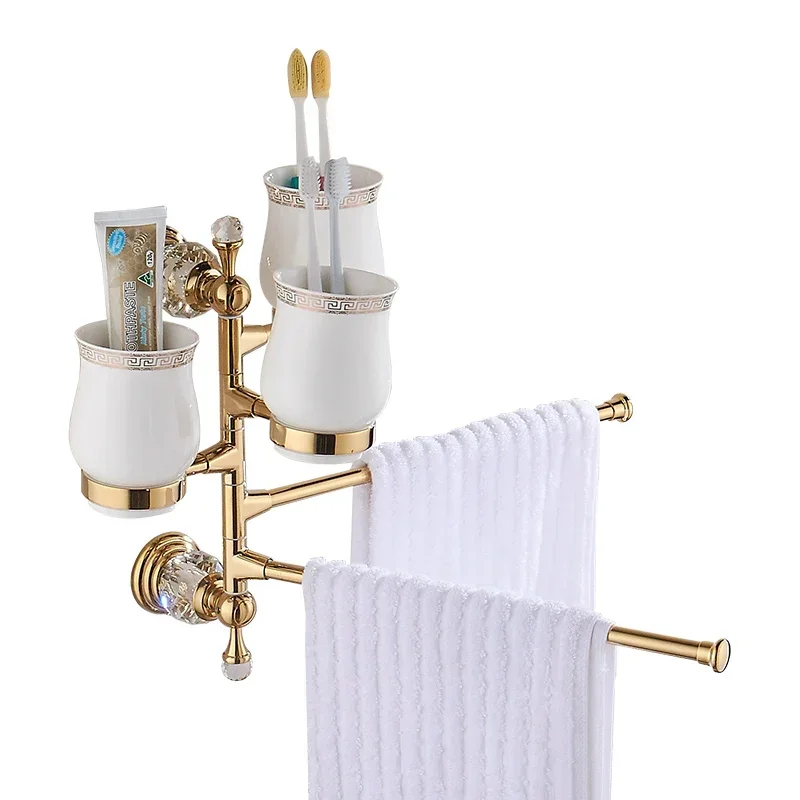 Golden Creative Toothbrush Holder Towel Rack Set Wall-Mounted Mouthwash Cup Shelf Toilet Organizer Bathroom Bathcloth Rod