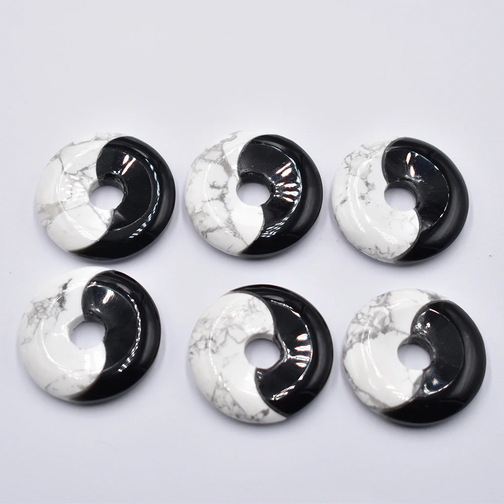 Fashion Good quality Natural stone Tai Chi Yin Yang circle donut pendants for jewelry making 6pcs/lot wholesale free shipping