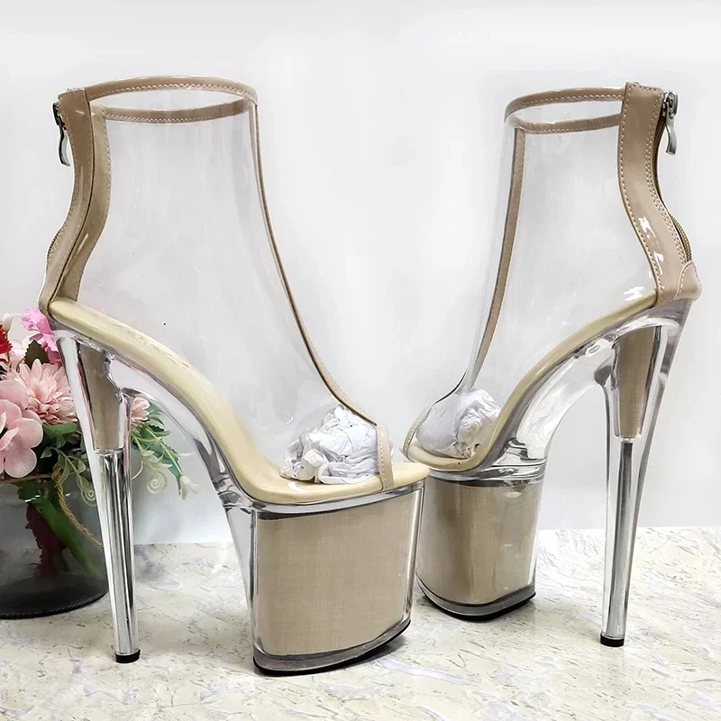 

Sexy Platform Boots Peep Toe Pole Dance Shoes Rransparent Stripper Heels Models Nightclub Exotic Party