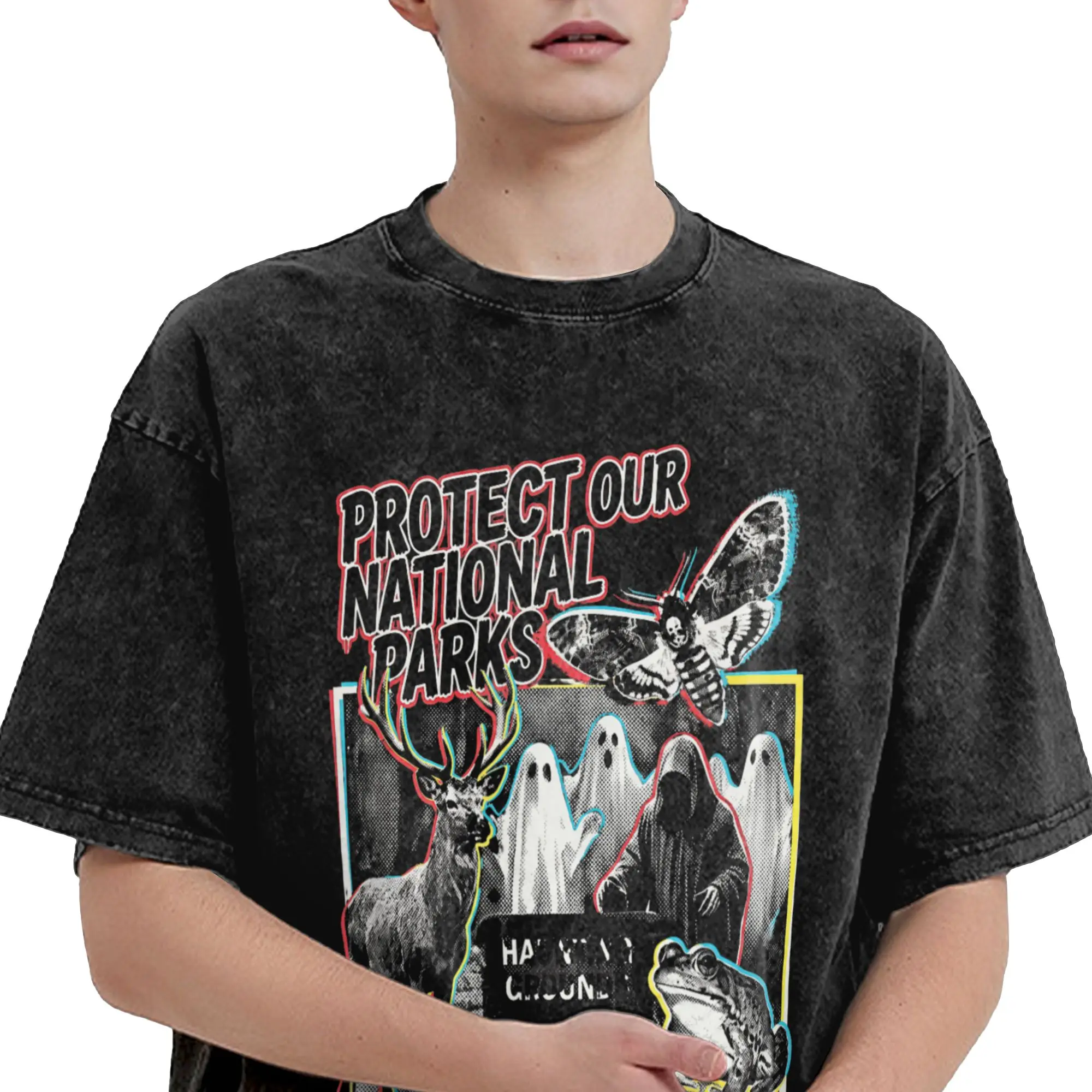 Protect Our National Parks or We'll Haunt Your Backyard  T Shirt Hip Hop Washed T-Shirts  Novelty for Men Women Streetwear