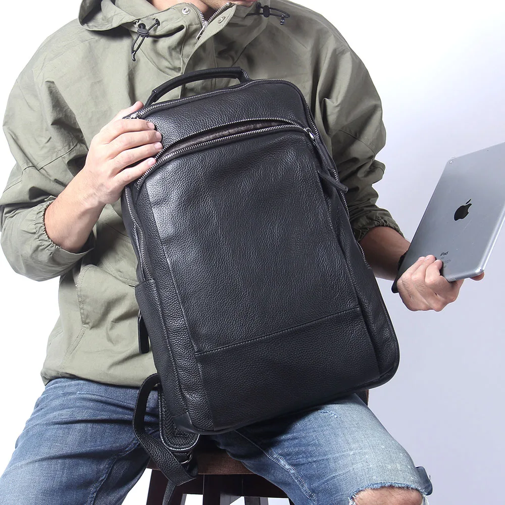 S.WORKER Herren-Rucksack aus echtem Leder, lässige Schultaschen, großer klassischer Reise-Tagesrucksack, Geschenk für Männer – Detail 6