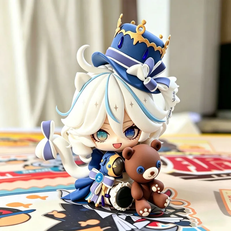 Image of Genshin Impact Furina Chibi Figur in Sitzposition mit Teddybär Hydro Archon Spiel-Zubehör Desktop-Sammlerstück Ornament Statue