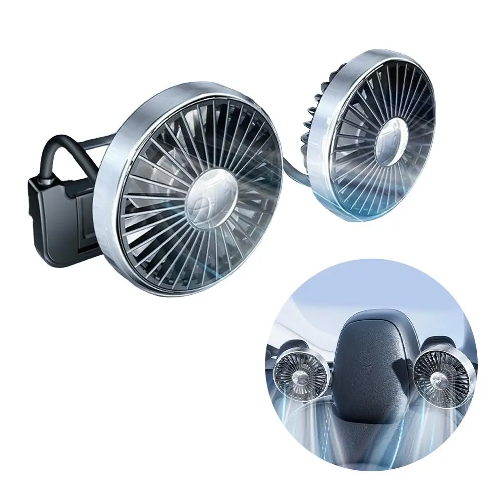 

Car Usb Fan Dual Head Cooling Air Fan Independent Switch 3-speed 360 Degree Adjustable Auto Headrest Fan For Rear Seat S3H5