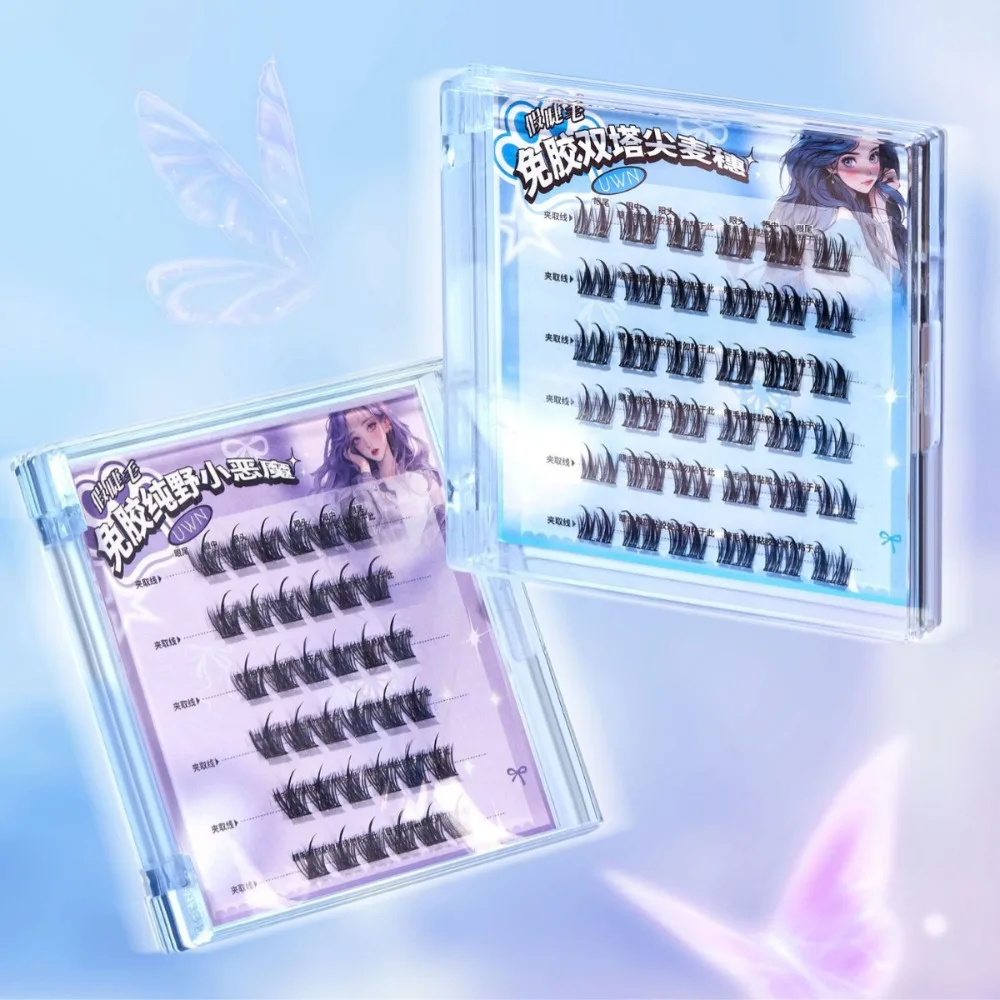 Flauschige DIY selbstklebende Wimperncluster, wiederverwendbar, Manga, kleberfrei, gefälschte Wimpernverlängerung, Wispy falsche Wimperncluster für Damen