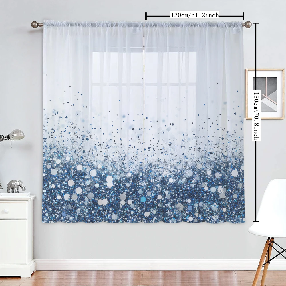 2Pcs White Background Blue Glitter Pattern Print Home Decoration Window Screens Suitable For Coffee Shops, Restaurants