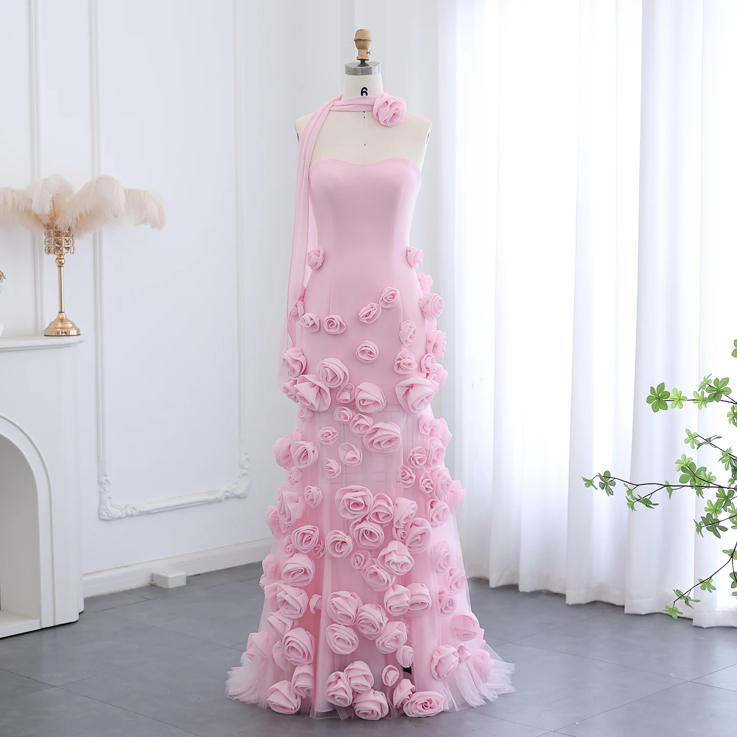 Sharon Said Chic Baby Pink 3D Flowers Mermaid Evening Dress Elegant Sweetheart Side Slit Sexy Girls Party Gown SF009 Customized