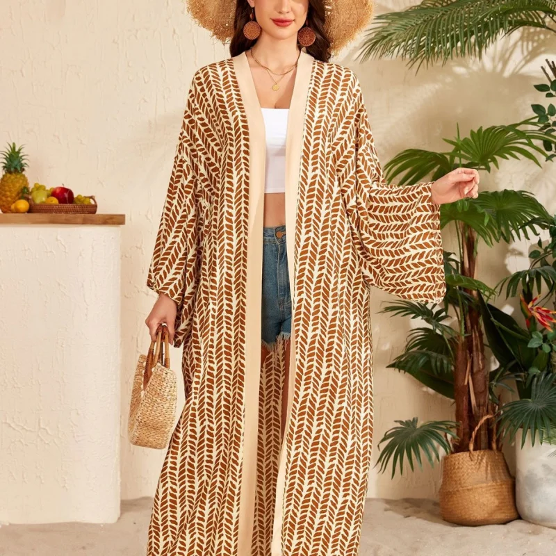 

Stylish Boho Beach Cover Up Kimono Shirt Dress Loose Fit Sleeveless Open Front Robe for Women Travel Holiday Swim Outfit