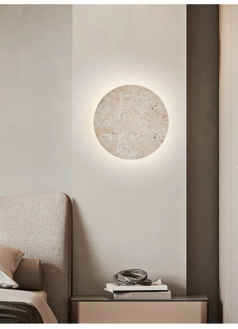 

Natural stone decorative wall lamp, retro circular indoor LED wall lamp, bedroom bedside wall lamp GN285TB