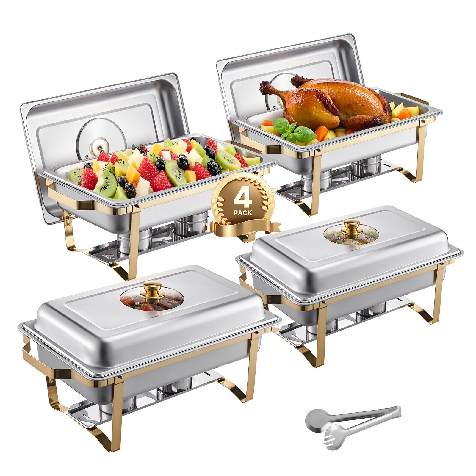 SucceBuy 2/4 Pack Komfoor Buffetset Roestvrijstalen Chafer met Halve Maat Pannen Rechthoek Catering Warmer voor Feestbanket - afbeelding 1