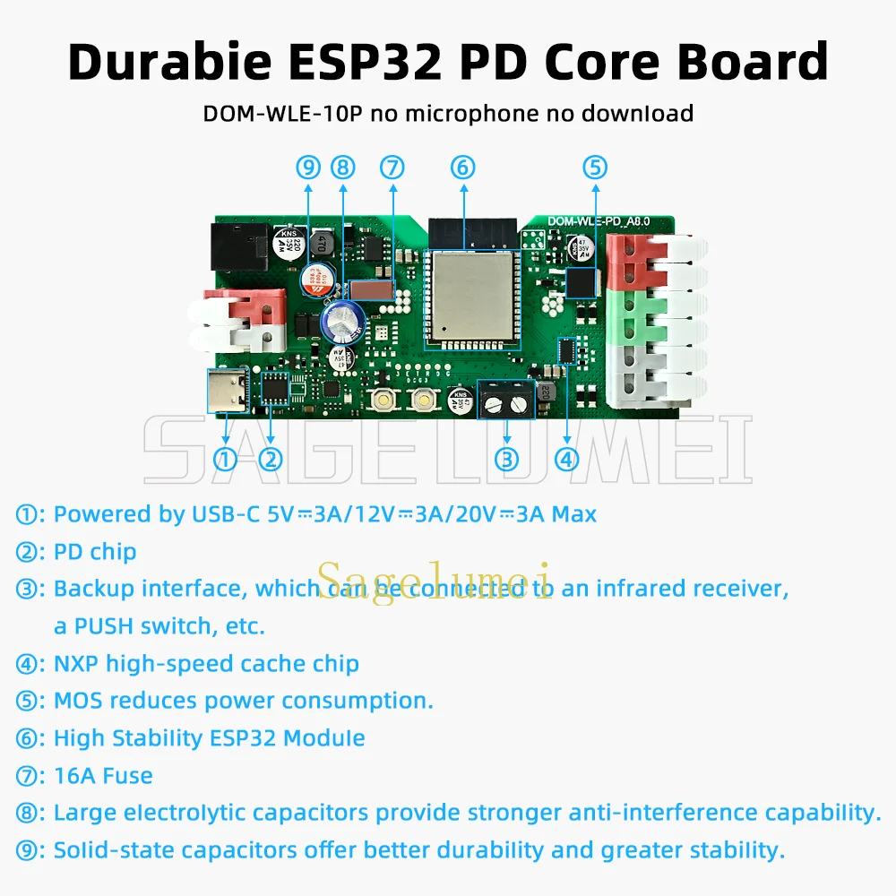 

DOMRAEM 5-24V DC PD Power Fast Setup ESP32 WLED Controller with Mic Dual Input 16A Fuse for WS2811 WS2812B WS2805 SK6812 APA102