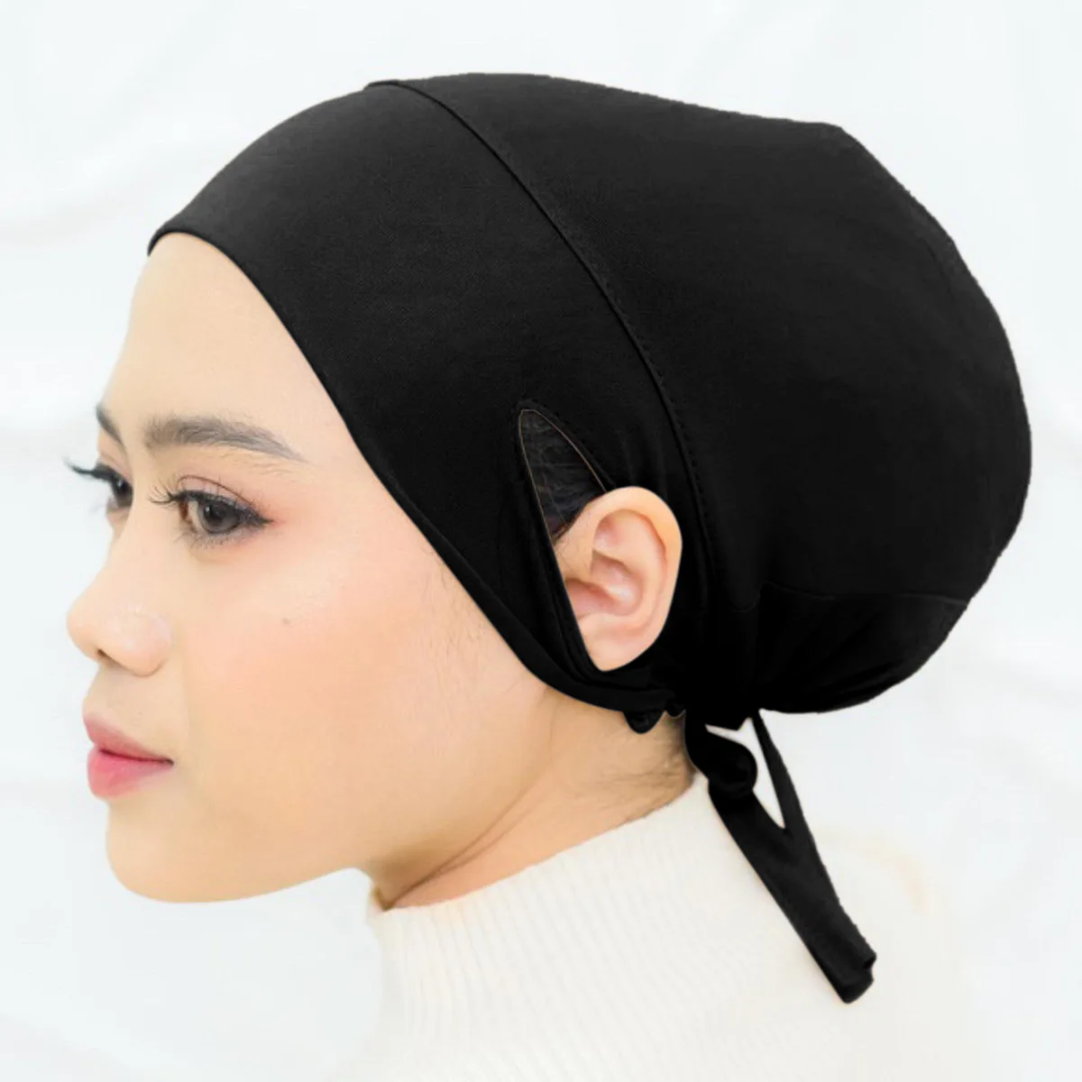 Solid Color Women Muslim Hijab Caps Drawstring Hanging Ear Wrap Head Indian Turban Bonnet Fashion Headdress Chemotherapy Cap