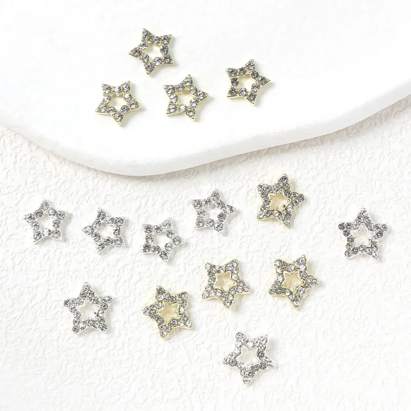 10pcs openwork five-pointed star nail jewelry Sparkling star-full diamond alloy three-dimensional nail nail diamond decoration