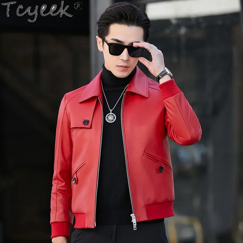 Tcyeek Real Leather Jacket Men Natural Sheepskin Coat 2024 Spring Autumn Clothes Short Style Men's Motocycle Jackets Trendy