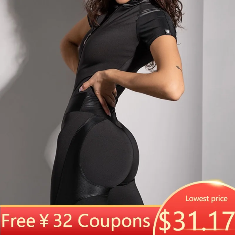 

Krisnanas Jumpsuit Woman Split-Joint Zipper Collar Wrap Sportwear Women's Tracksuit Suit Black Slim Fit Long Jumpsuits 89206