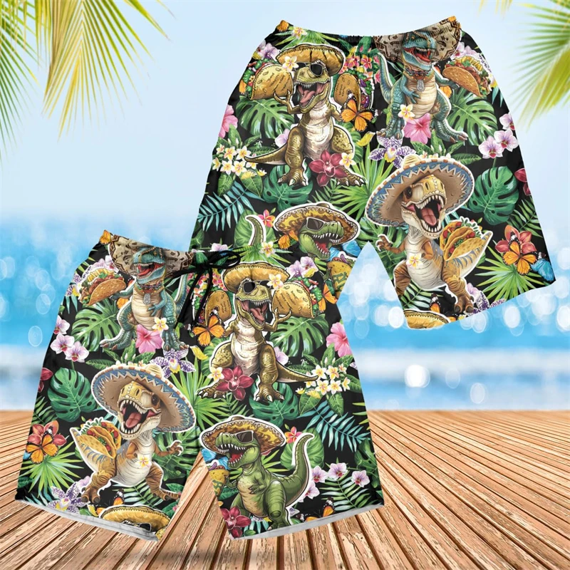 Mexico Cinco De Mayo 3D Printed Short Pants For Men Clothes Cartoon Aninmal Chicken Roll Beach Shorts Funny MexicanTaco Trunks