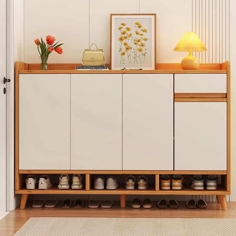 Large-capacity shoe cabinet indoor solid wood popular wall storage cabinet for home storage shoe racks