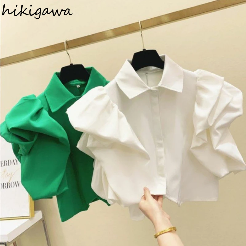 Puff Sleeve Blouse Women Clothes Crop Tops 2024 Blusas Mujer De Moda Slim Fit Chiffon Summer Shirts Sweet Korean Sweet Blouses