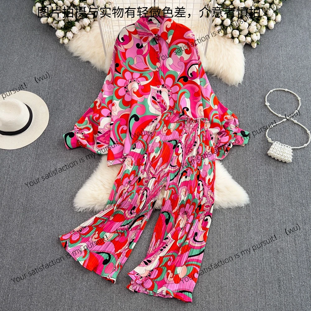 Modischer Anzug für Damen, europäisches und amerikanisches Hemd mit lockeren Laternenärmeln, lässig, hohe Taille, plissiert