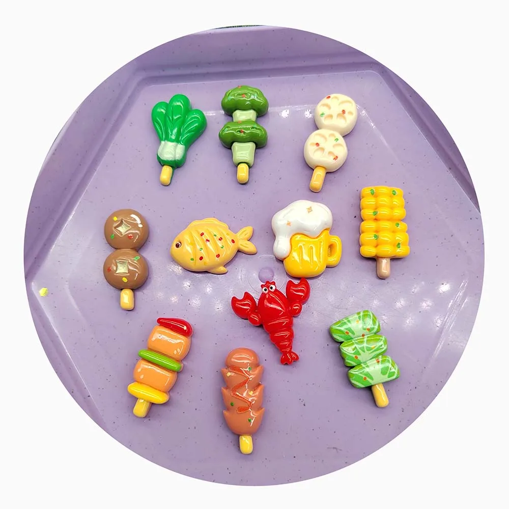 Kawaii Simulation Barbecue Skewer Lobster Beer Vegetables Resin Flatback Cabochon Food Craft Dolly House Kitchen Supplies