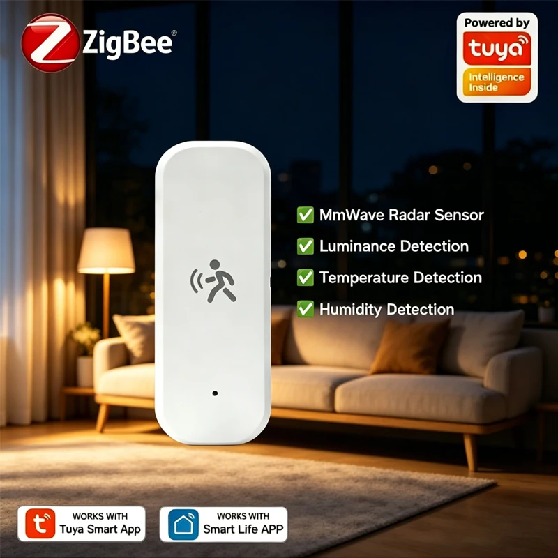 Czujnik ruchu Tuya Zigbee Smart 10G Mmwave Radar, detektor 4-w-1 z pomiarem jasności, temperatury i wilgotności do zabezpieczeń domu. — zdjęcie produktu 6