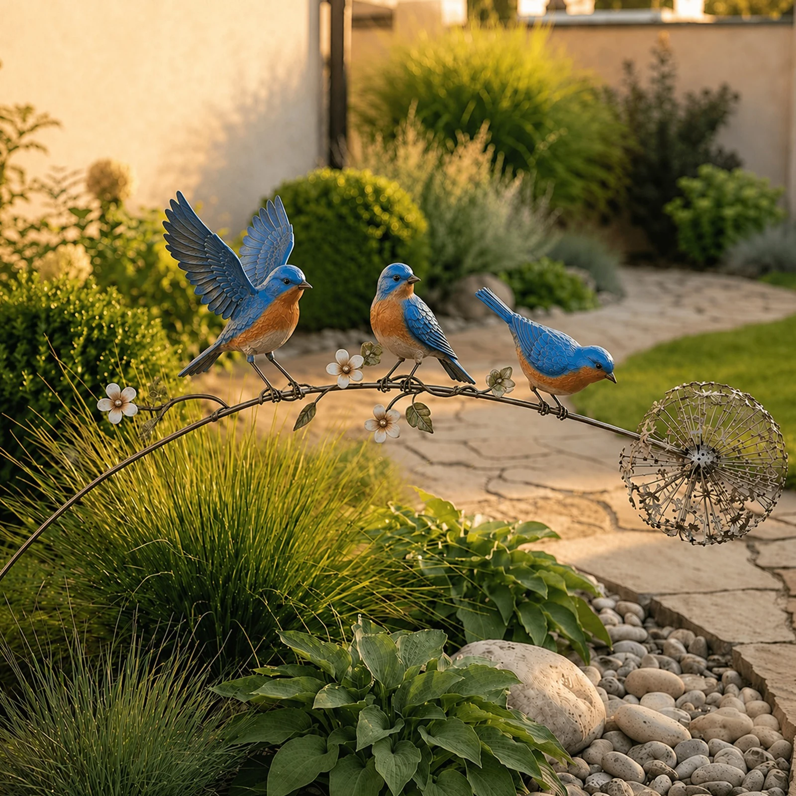Creative Dandelion Garden Sculptures Weatherproof Iron Bird Yard Ornaments Multi-Purpose for Outdoor Courtyard Flower Bed Decor