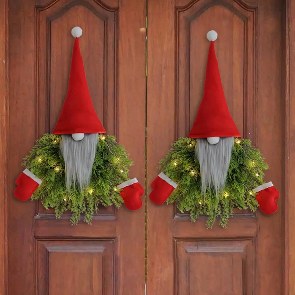 

Holiday Decoration Glowing Gnome Doll Christmas Wreath Festive Front Door Decoration with Party Scene Props for Indoor Outdoor