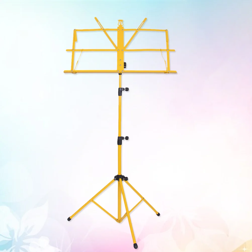 Folding Music Sheet Tripod Stand Metal Music Stand Holder for Carrying Guitar Parts and Accessories (Yellow)