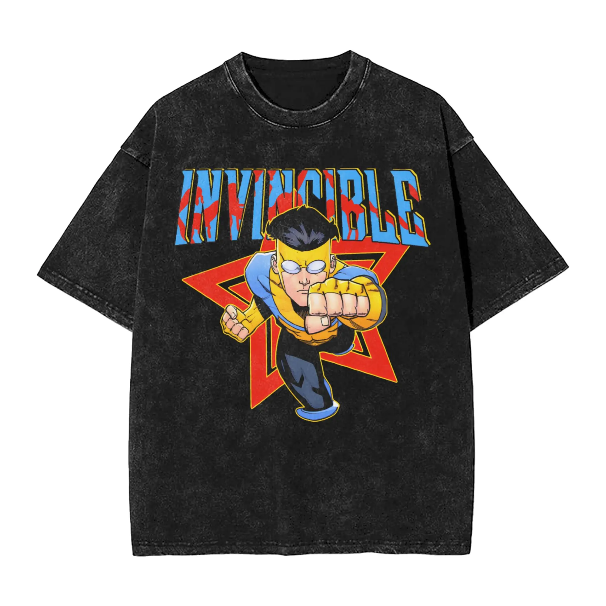 Man T-Shirt Invincibles Mark Grayson Bloody Star Washed T-Shirts Fashion Summer Tee Shirt Streetwear Printed Cotton Tops Present