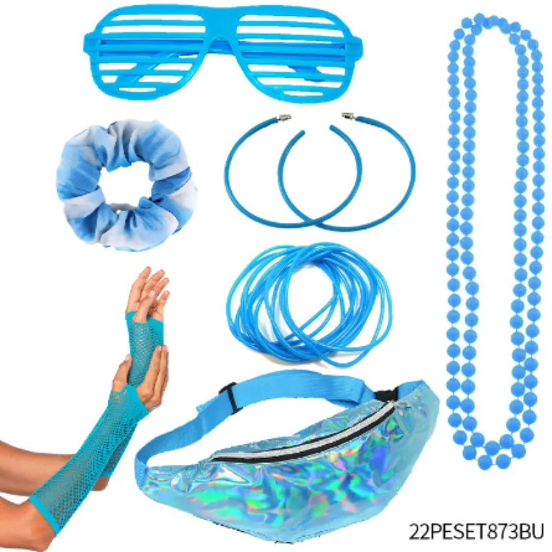 1980s Ball Party Cosplay Accessories Headbands Gloves Knee Pads Wristbands Glasses Set 80s Outfit Stage Performance Dress Up