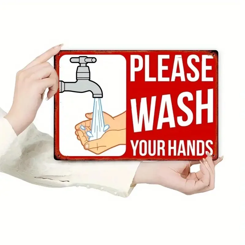 Please Wash Your Hands Sign | Rustic Modern Wall Art Decoration 7.8X 11.8 Inches, Aluminum, Square, Suitable for Bathroom