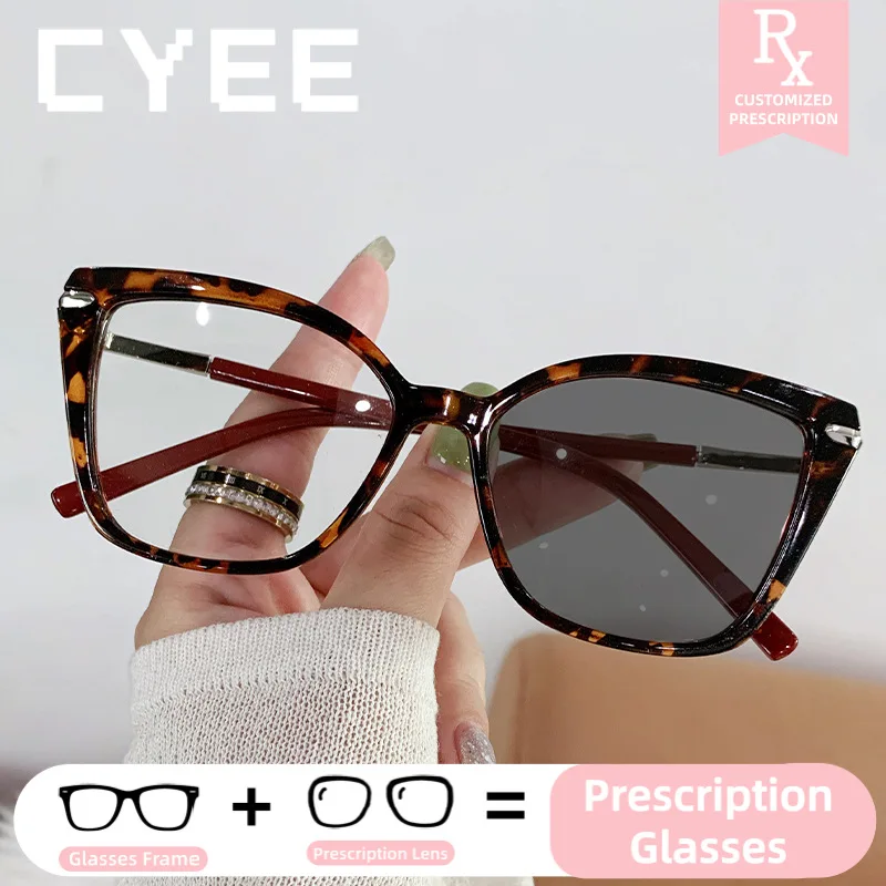 Новые модные очки CYEE «кошачий глаз» с защитой от синего света, фотохромные, для коррекции близорукости, женские, с возможностью индивидуальной настройки по рецепту, оптические очки